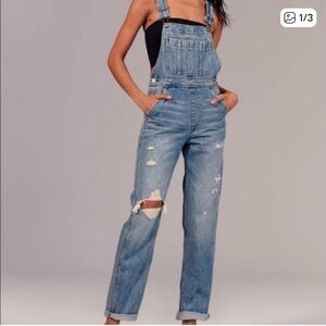 Abercrombie & Fitch Distressed Blue Denim Overalls